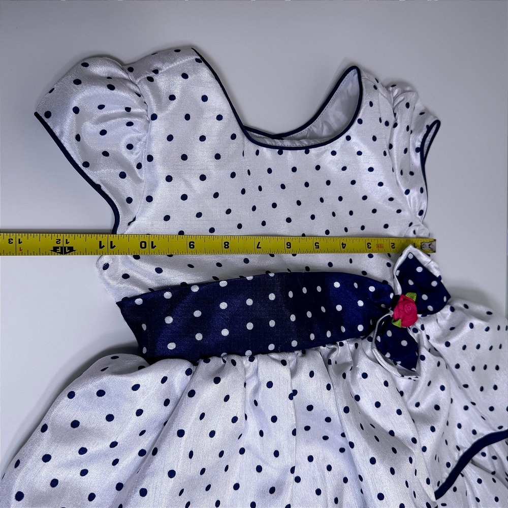 Jona Michelle Toddler Girls White Navy Polka Dot Tiered Fancy Party Dress 4T - Picture 8 of 12
